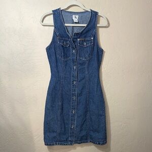 Calvin Klein vintage sleeveless denim mini dress Y2K 90s friends size 8.